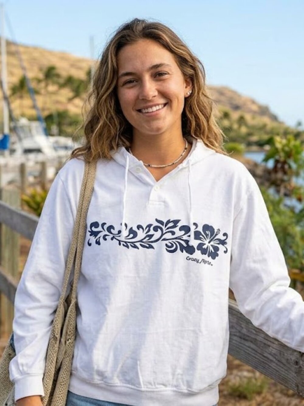 Vintage Crazy Shirt S White Sweatshirt with Navy Floral Print.